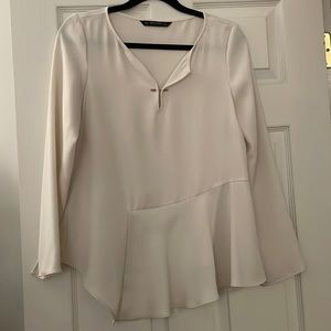 Cream Zara Basic Work Blouse with Gold Bar Detail